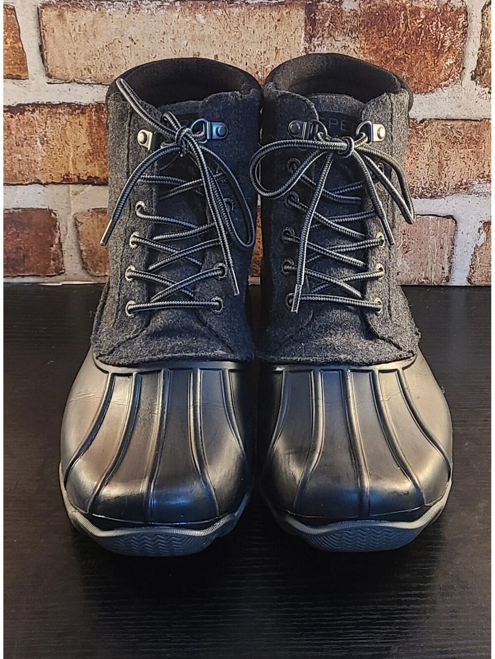 Sperry Top-Sider Avenue Duck Boots Mens Sz 8 Grey Black Wool Blend Rain Snow EUC